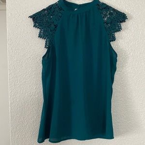 Green Blouse with Lace Sleeves